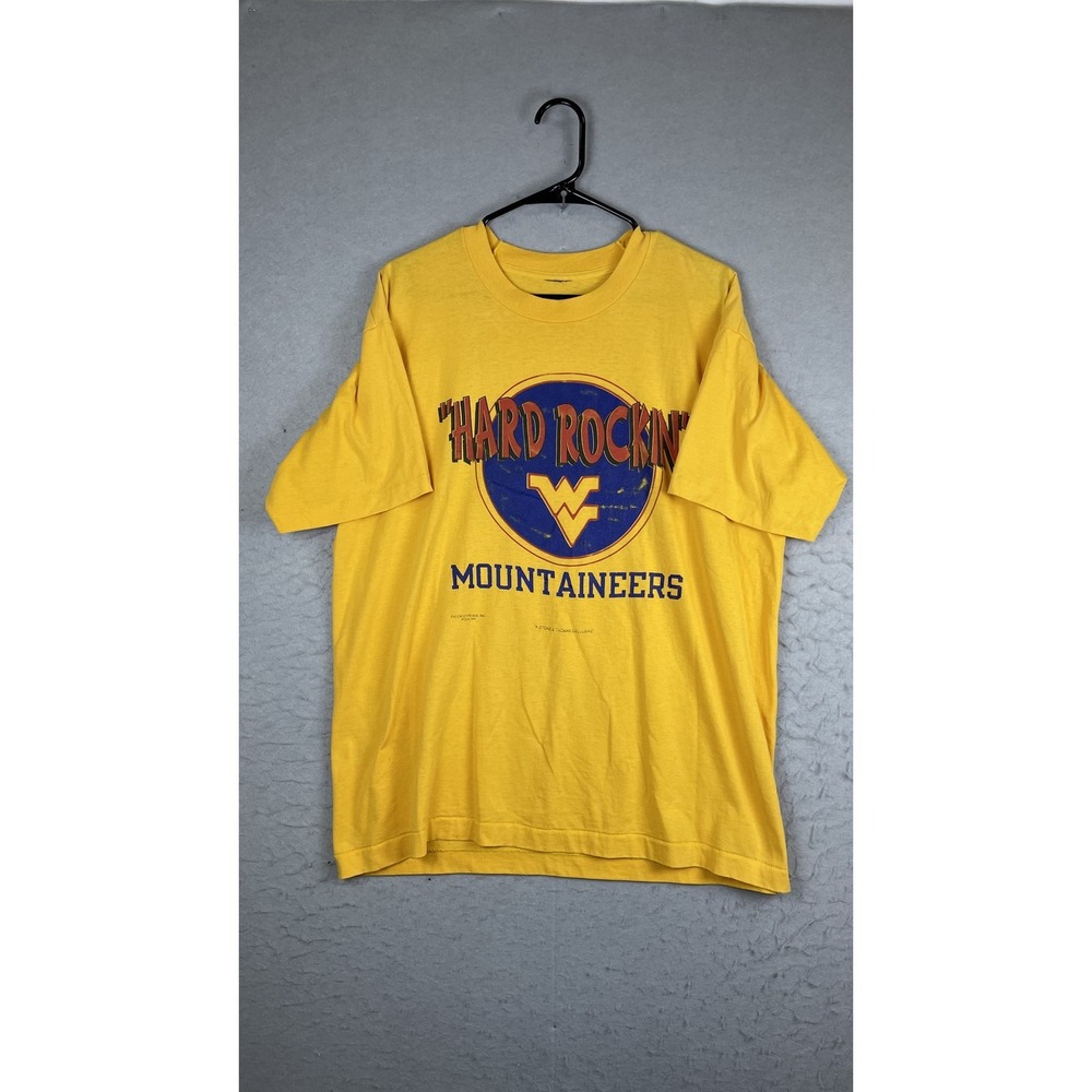 Vintage West Virginia Mountaineers Shirt Mens XL Gold NCAA‎ College Hard Rockin